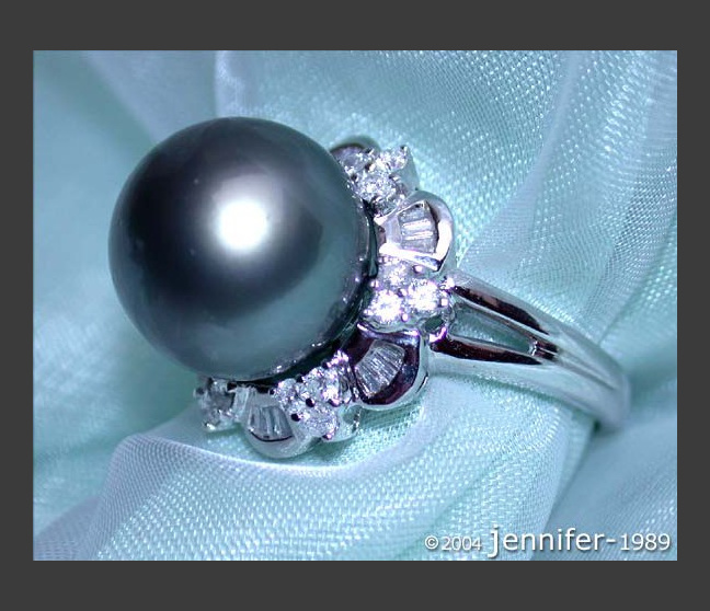 Edler Tahitiperle Ring mit Diamanten (Baguette & Brillant Schliff) #1