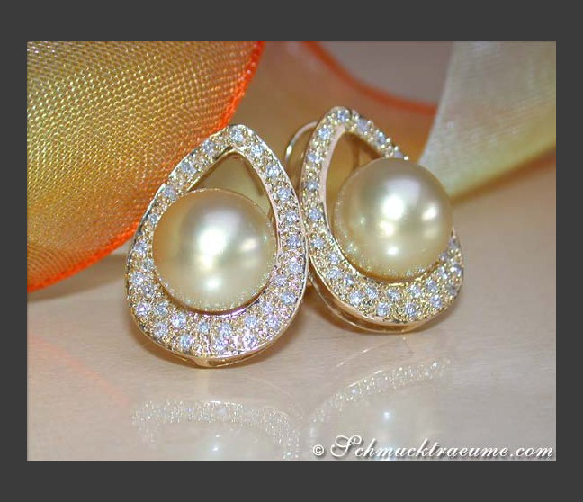 Wundervolle goldene Südseeperlen Ohrstecker im Mikimoto Design #1 Wundervolle goldene Südseeperlen Ohrstecker im Mikimoto Design #1