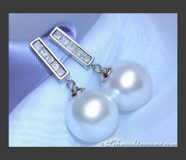 Schlichte Südseeperlen Ohrstecker mit Diamanten #1 Schlichte Südseeperlen Ohrstecker mit Diamanten #1