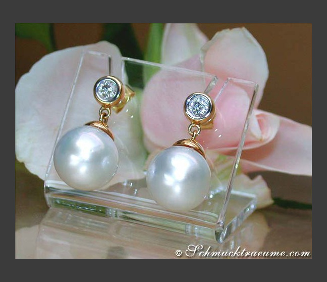 Edle Südseeperlen Ohrringe mit Brillanten in Gelbgold 750 #1 Edle Südseeperlen Ohrringe mit Brillanten in Gelbgold 750 #1