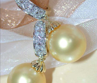 Fine Golden Southsea Pearl Earrings / Hoops with Diamonds Fine Golden Southsea Pearl Earrings / Hoops with Diamonds