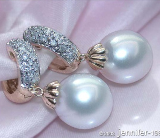 Fine Southsea Pearl Earrings / Hoops with Diamonds Fine Southsea Pearl Earrings / Hoops with Diamonds