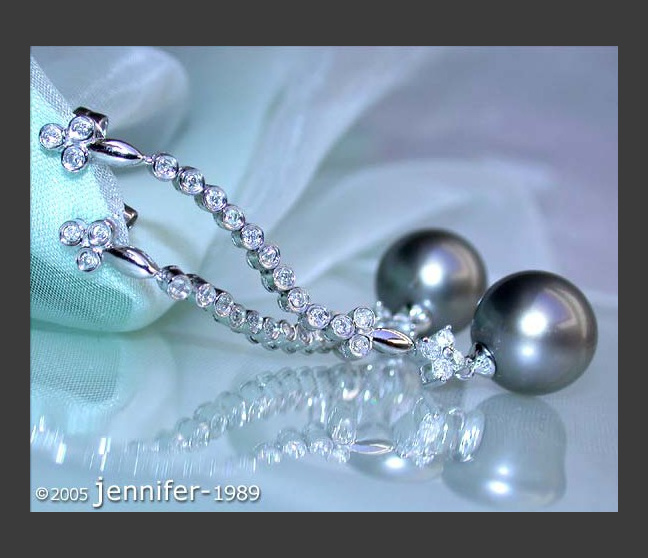 Extra lange Tahitiperlen Ohrringe mit Diamanten #1 Extra lange Tahitiperlen Ohrringe mit Diamanten #1