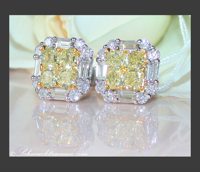 Feinste gelbe Diamanten Ohrstecker mit Brillanten & Baguette Diamanten #1 Feinste gelbe Diamanten Ohrstecker mit Brillanten & Baguette Diamanten #1