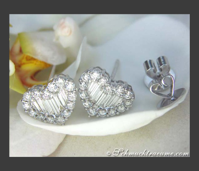 Exquisite Brillanten Herz Ohrstecker mit Baguette Diamanten #1 Exquisite Brillanten Herz Ohrstecker mit Baguette Diamanten #1