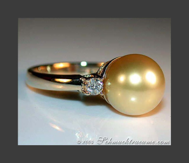 Edler goldene Südseeperle Ring mit Brillanten #1 Edler goldene Südseeperle Ring mit Brillanten #1