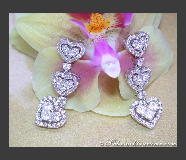 Feinste Brillanten Herz Ohrgehänge mit Princess Diamanten #1 Feinste Brillanten Herz Ohrgehänge mit Princess Diamanten #1