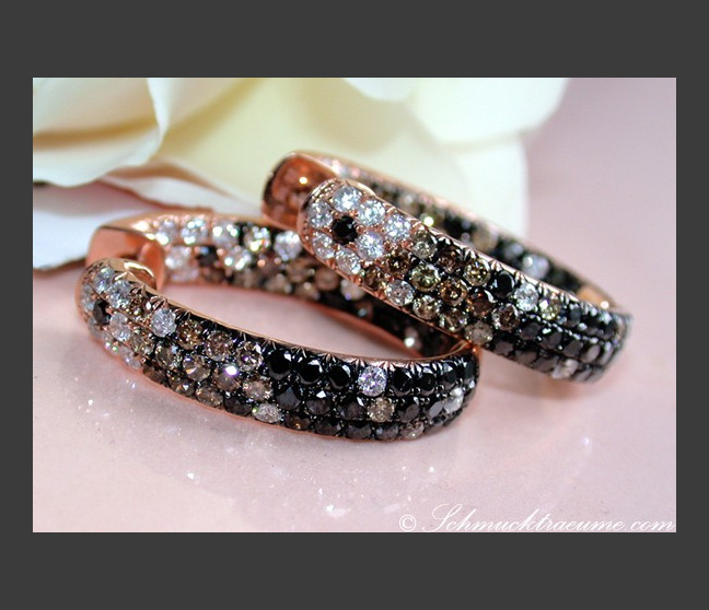 Ausgesuchte Creolen mit schwarzen Diamanten, naturbraunen und weißen Brillanten #1 Ausgesuchte Creolen mit schwarzen Diamanten, naturbraunen und weißen Brillanten #1