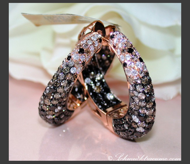 Creolen mit schwarzen Diamanten, naturbraunen & weißen Brillanten #1 Creolen mit schwarzen Diamanten, naturbraunen & weißen Brillanten #1