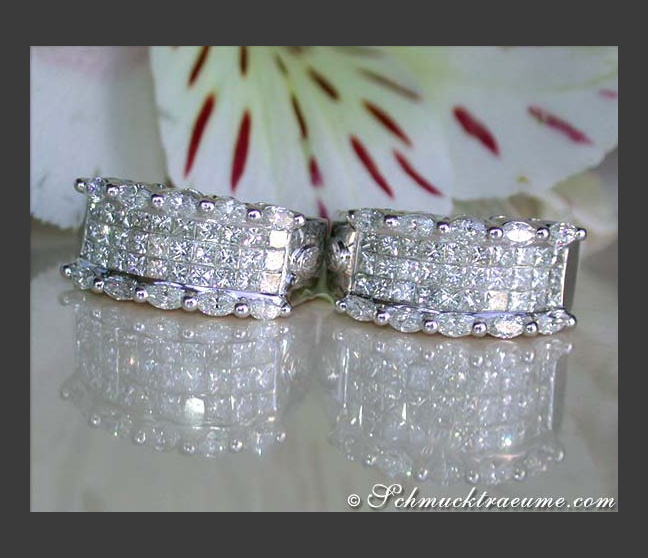 Feinste Ohrringe mit Marquise Diamanten & Princess Diamanten #1 Feinste Ohrringe mit Marquise Diamanten & Princess Diamanten #1