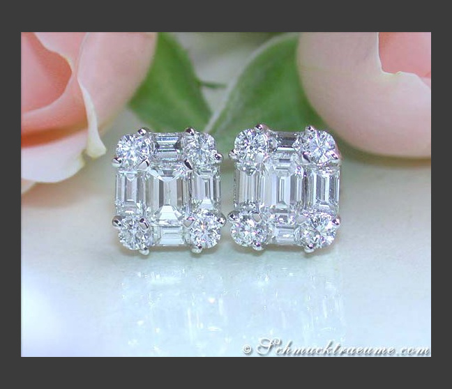 Elegante Brillanten Ohrstecker mit Baguette Diamanten #1 Elegante Brillanten Ohrstecker mit Baguette Diamanten #1