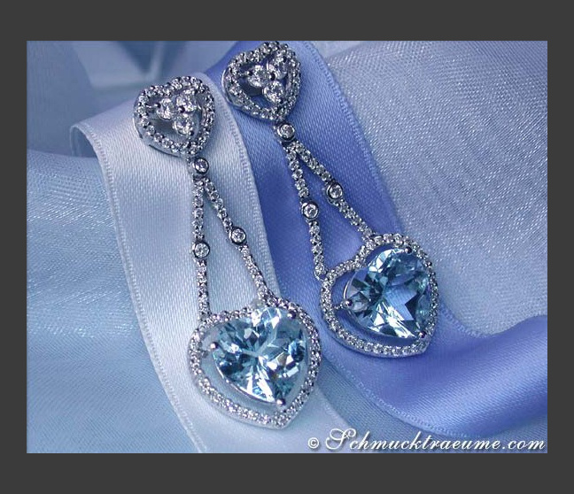 Wundervolle Aquamarin Herz Ohrringe mit Brillanten #1 Wundervolle Aquamarin Herz Ohrringe mit Brillanten #1