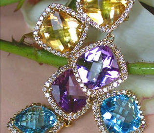 Feinste Multicolor Edelstein Ohrgehänge mit Diamanten