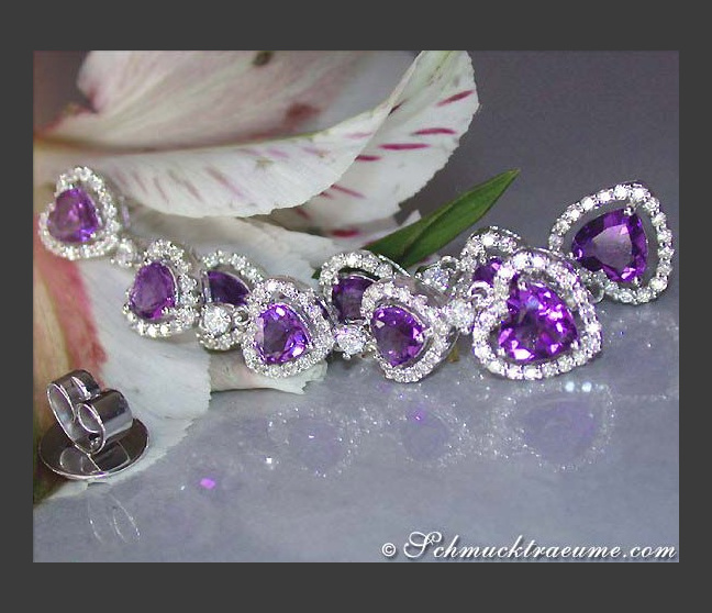 Exquisite Amethyst Herz Ohrgehänge mit Brillanten #1
