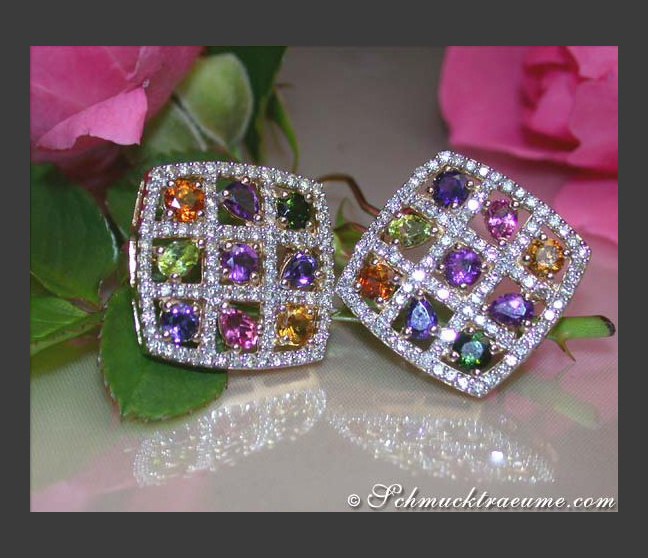 Funkelnde Multicolor Edelstein Ohrstecker mit Brillanten #1 Funkelnde Multicolor Edelstein Ohrstecker mit Brillanten #1