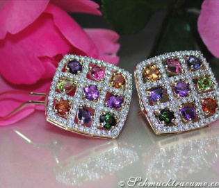 Funkelnde Multicolor Edelstein Ohrstecker mit Brillanten