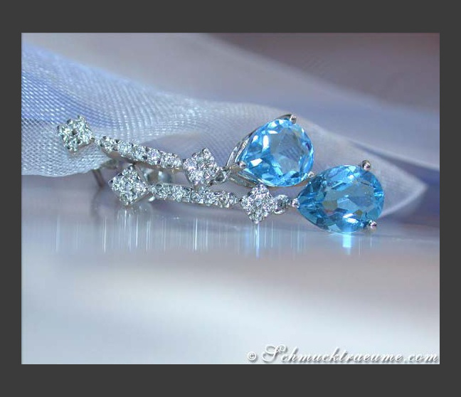 Grazile Blautopas Tropfen Ohrringe mit Diamanten #1 Grazile Blautopas Tropfen Ohrringe mit Diamanten #1