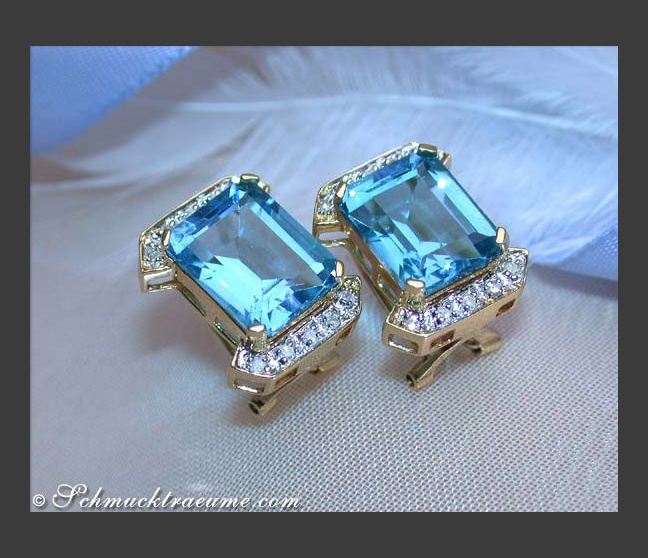 Feine Blautopas Ohrstecker mit Diamanten #1 Feine Blautopas Ohrstecker mit Diamanten #1