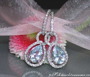 Wandelbare Aquamarin Tropfen Ohrringe mit Diamanten