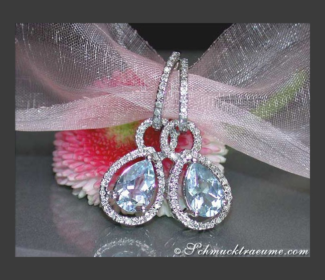 Wandelbare Aquamarin Tropfen Ohrringe mit Diamanten #1 Wandelbare Aquamarin Tropfen Ohrringe mit Diamanten #1