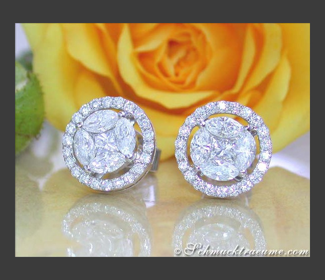 Feinste Ohrstecker mit Diamanten im Marquise und Princess Schliff #1 Feinste Ohrstecker mit Diamanten im Marquise und Princess Schliff #1
