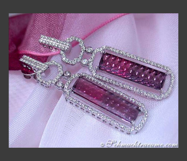 Grandiose Pink Turmalin Ohrgehänge mit Brillanten #1 Grandiose Pink Turmalin Ohrgehänge mit Brillanten #1