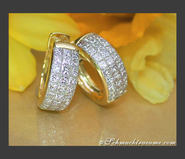Exklusive Princess Diamanten Creolen in Gelbgold 750 #1 Exklusive Princess Diamanten Creolen in Gelbgold 750 #1