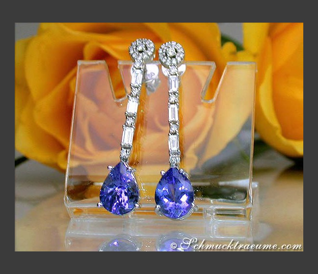 Lange Tansanit Tropfen Ohrringe mit Brillanten #1 Lange Tansanit Tropfen Ohrringe mit Brillanten #1