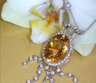 Attraktives Citrin Collier mit Brillanten Attraktives Citrin Collier mit Brillanten