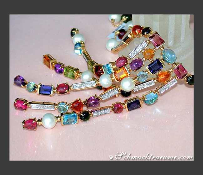 Luxuriöses Multicolor Edelstein Collier mit Perlen & Diamanten #1 Luxuriöses Multicolor Edelstein Collier mit Perlen & Diamanten #1