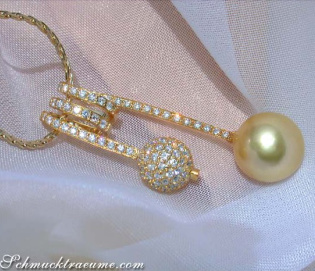 Goldene Südseeperle Anhänger mit Brillanten Pavé Kugel Goldene Südseeperle Anhänger mit Brillanten Pavé Kugel
