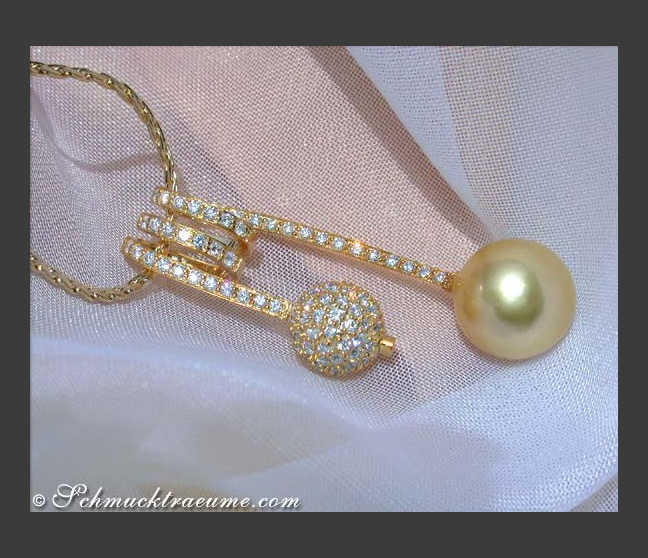 Goldene Südseeperle Anhänger mit Brillanten Pavé Kugel #1 Goldene Südseeperle Anhänger mit Brillanten Pavé Kugel #1