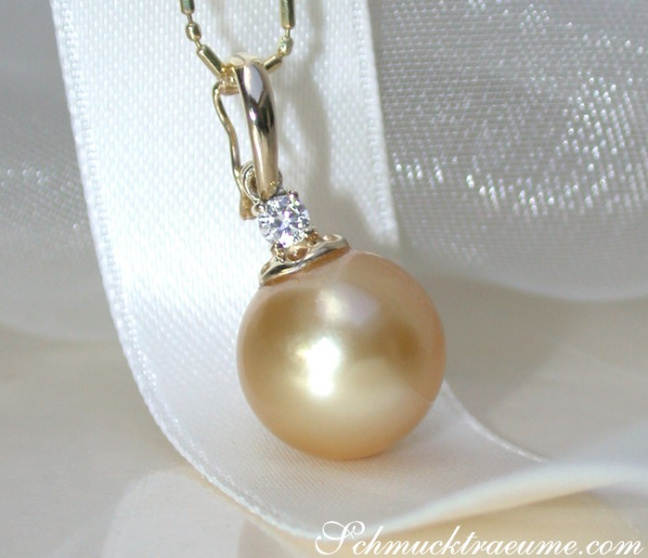 Edler goldene Südseeperle Anhänger mit Brillant #1 Edler goldene Südseeperle Anhänger mit Brillant #1