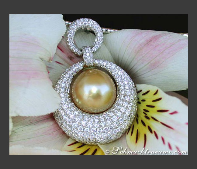 Grandioser goldene Südseeperle Anhänger mit Brillanten #1 Grandioser goldene Südseeperle Anhänger mit Brillanten #1