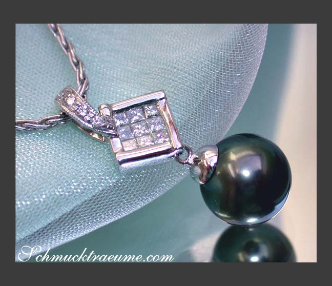 Eleganter Tahitiperle Anhänger mit Diamanten #1 Eleganter Tahitiperle Anhänger mit Diamanten #1
