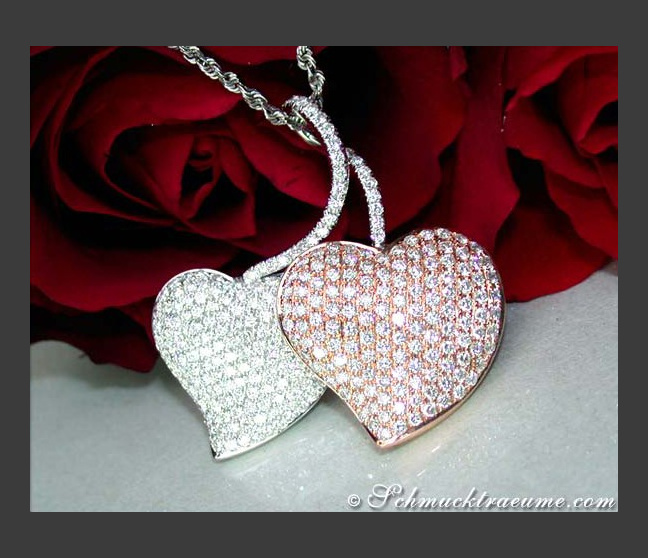 Exquisiter Doppel Herz Anhänger mit Diamanten #1 Exquisiter Doppel Herz Anhänger mit Diamanten #1
