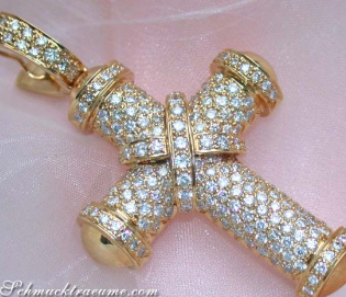 Massiver Brillanten Kreuz Anhänger in Gelbgold 750