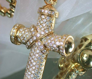 Massiver Brillanten Kreuz Anhänger in Gelbgold 750