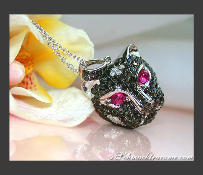Ausgefallener Panther Anhänger mit schwarzen Diamanten #1 Ausgefallener Panther Anhänger mit schwarzen Diamanten #1