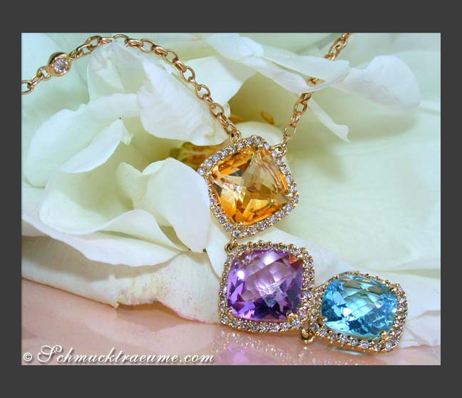 Herrliche Multicolor Edelstein Halskette mit Diamanten #1