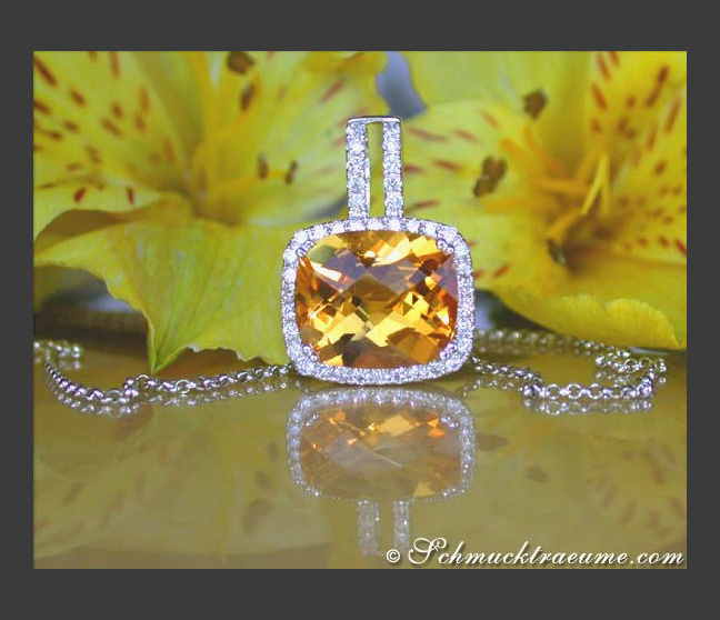 Bildschöner Citrin Anhänger mit Brillanten an Kette #1 Bildschöner Citrin Anhänger mit Brillanten an Kette #1