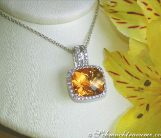 Bildschöner Citrin Anhänger mit Brillanten an Kette Bildschöner Citrin Anhänger mit Brillanten an Kette