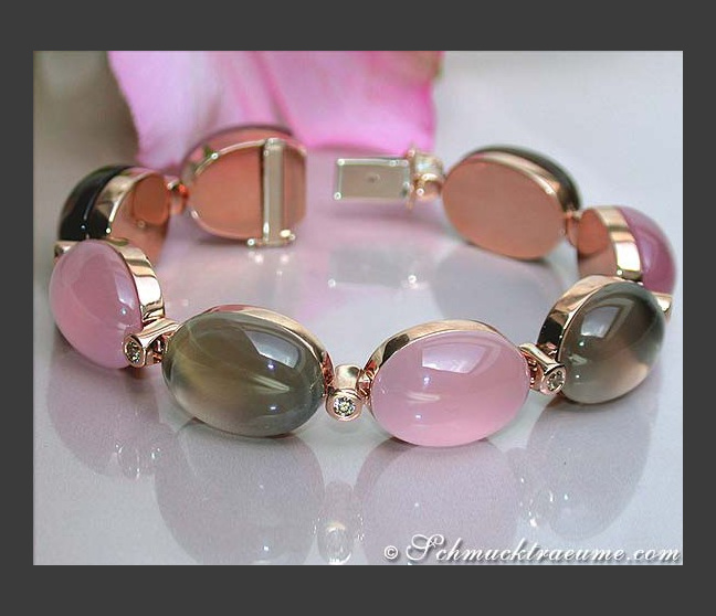 Prächtiges Rosenquarz Rauchquarz Brillanten Armband #1 Prächtiges Rosenquarz Rauchquarz Brillanten Armband #1