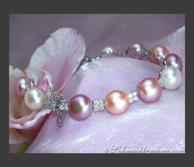 Feinstes Multicolor Süßwasser Perlen Brillanten Armband #1 Feinstes Multicolor Süßwasser Perlen Brillanten Armband #1