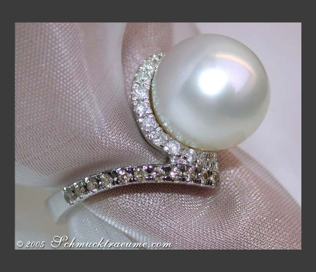 Eleganter Südseeperle Ring mit braunen & weiße Brillanten #1 Eleganter Südseeperle Ring mit braunen & weiße Brillanten #1
