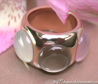 Stattlicher Rosenquarz Rauchquarz Mondstein Ring Stattlicher Rosenquarz Rauchquarz Mondstein Ring