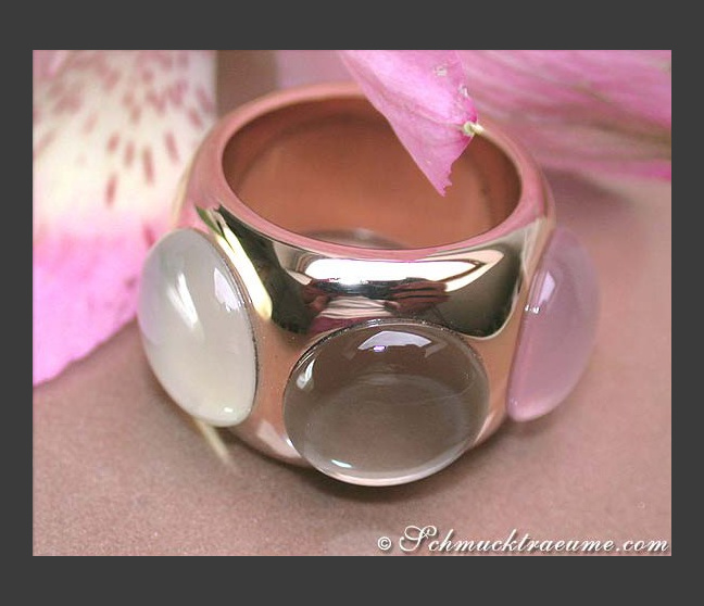 Stattlicher Rosenquarz Rauchquarz Mondstein Ring #1 Stattlicher Rosenquarz Rauchquarz Mondstein Ring #1