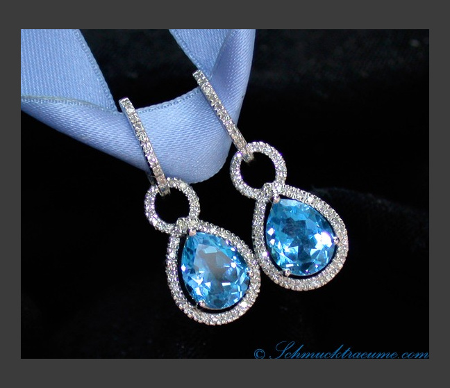 Wandelbare Blautopas Ohrringe / Creolen mit Diamanten #1 Wandelbare Blautopas Ohrringe / Creolen mit Diamanten #1