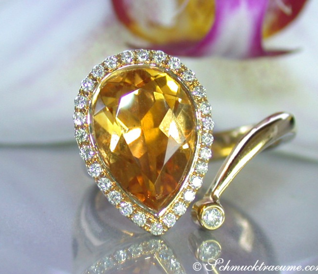 Interessanter Citrin Ring mit Brillanten #1 Interessanter Citrin Ring mit Brillanten #1