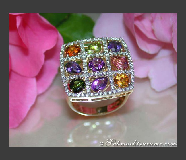 Herrlicher Multicolor Edelstein Ring mit Brillanten #1 Herrlicher Multicolor Edelstein Ring mit Brillanten #1